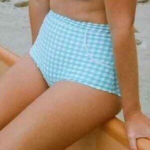 NEW Free People Seea Small high waisted bottoms Lagoon Textured Check Blue NWT